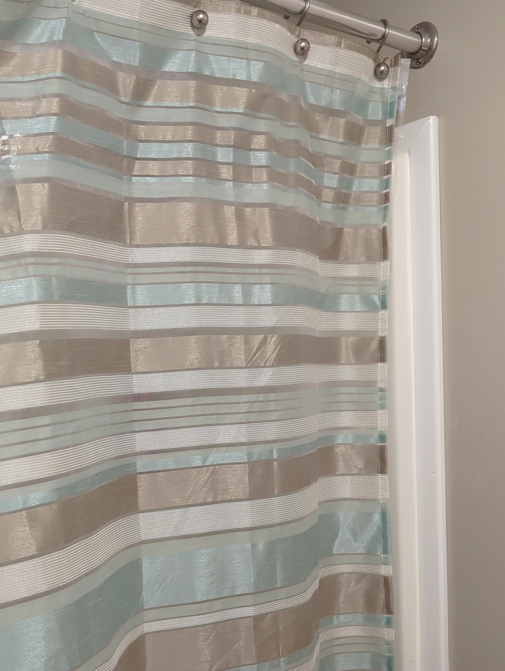 Striped Shower Curtain with Aqua and Taupe Stripes